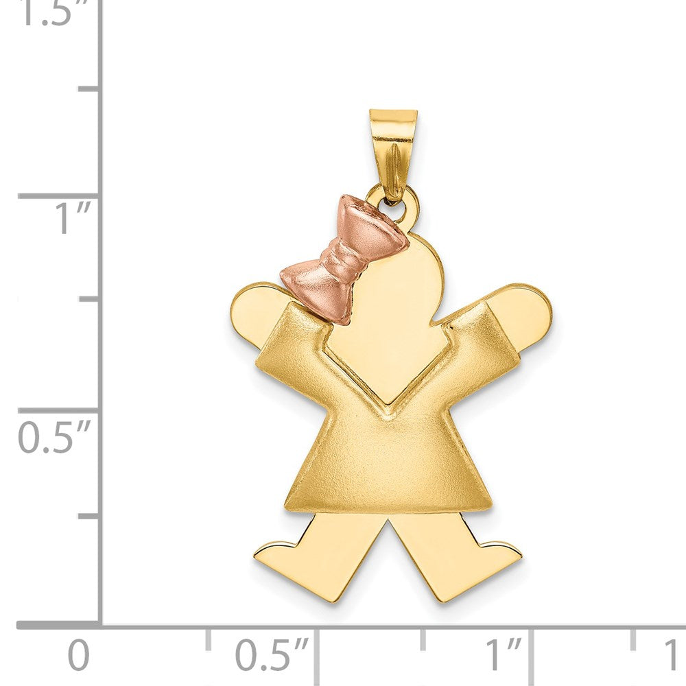 14k Yellow Gold Two-Tone Puffed Girl with Bow on Left Engravable Charm