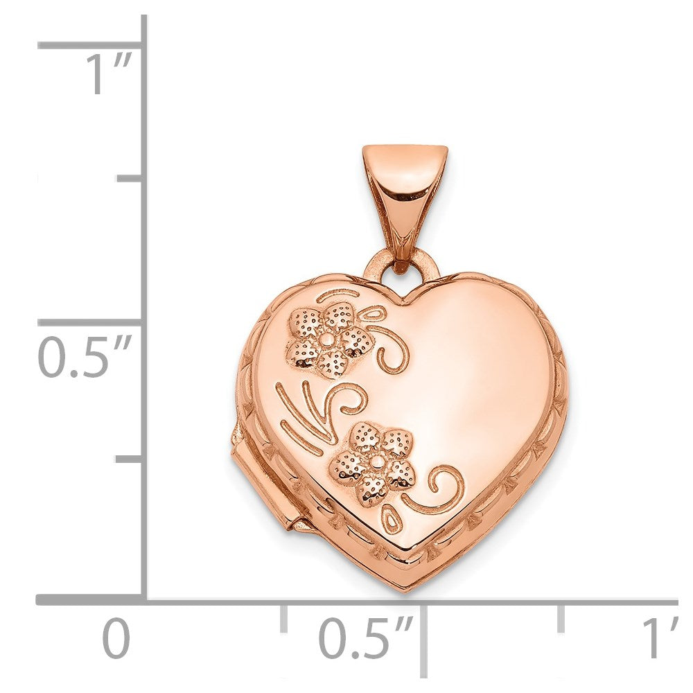 14k Rose Gold 15mm Floral Heart Locket