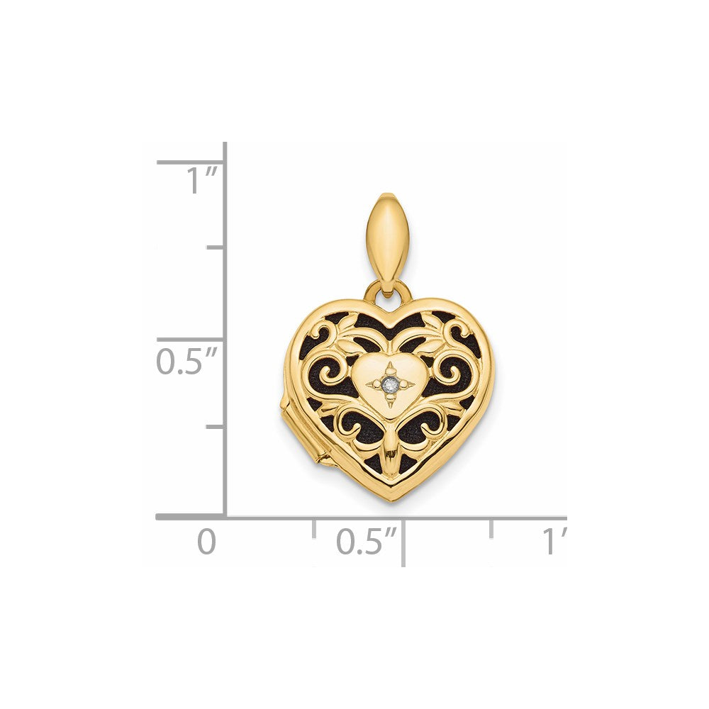 14k Polished Filigree w/ Black Fabric Diamond Heart Locket