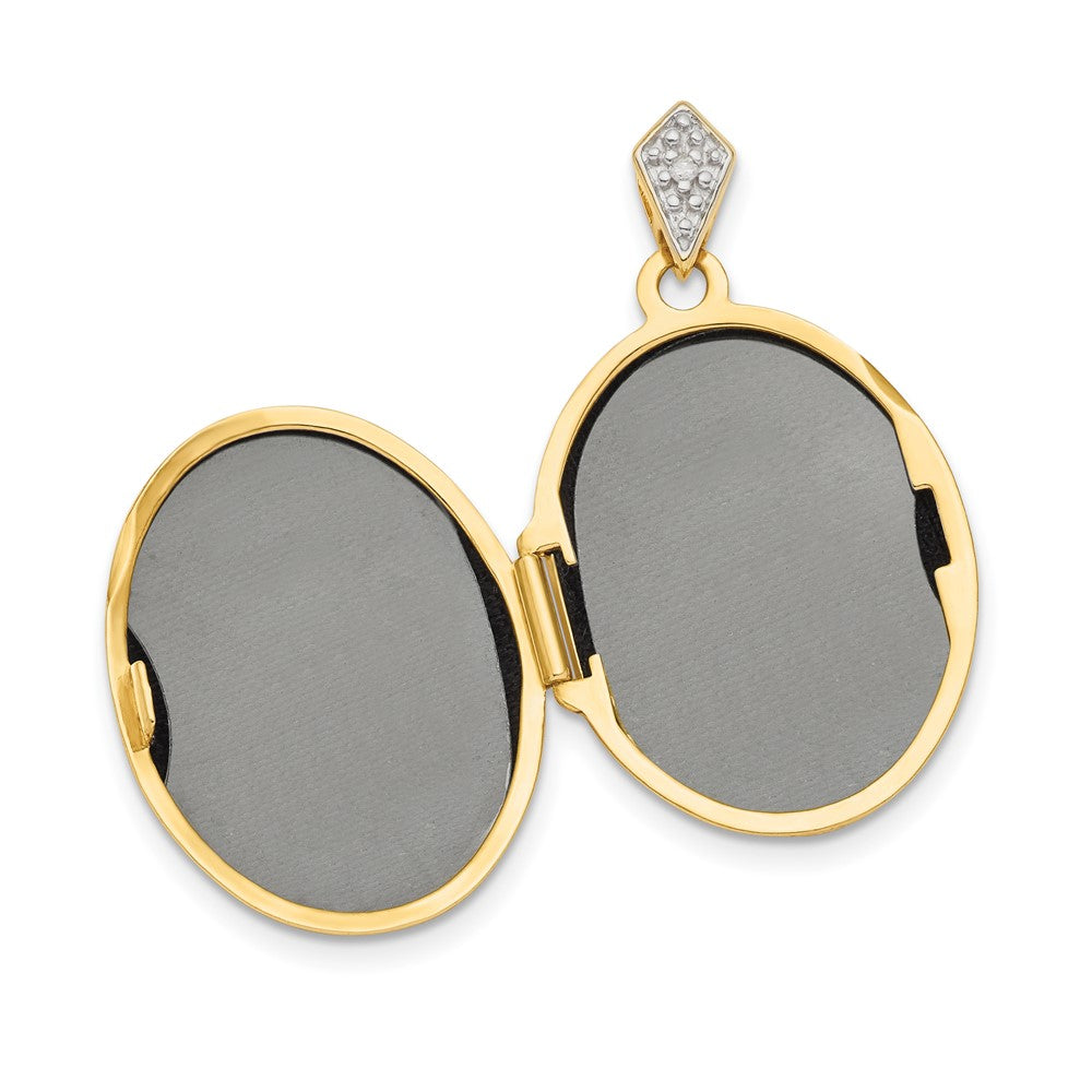 14k Yellow Gold Polished & Textured Diamond Tree w/ Black Fabric Oval Locket