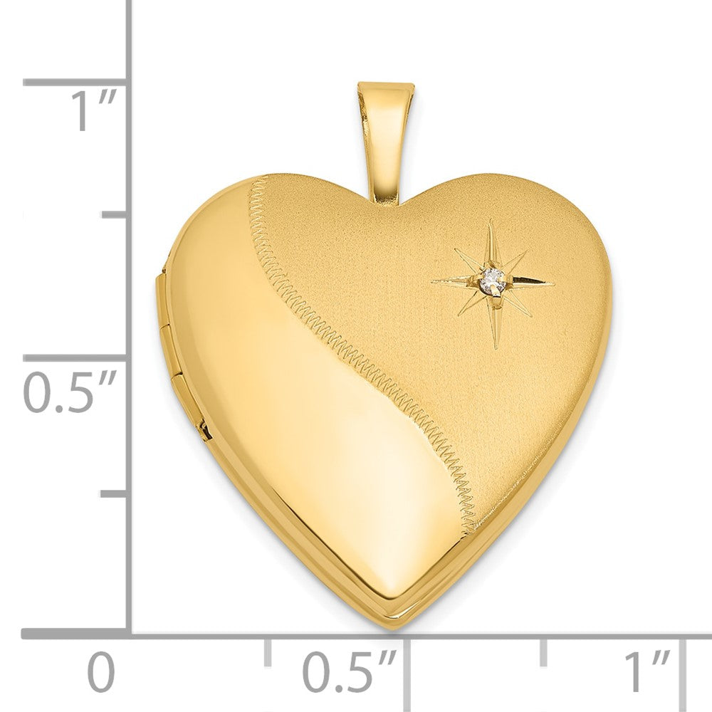 14K Yellow Gold 20mm Satin and Polished Diamond Heart Locket