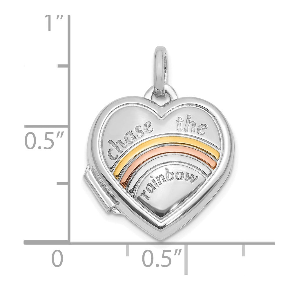 14k White with Rose Rhodium 15mm CHASE THE RAINBOW Heart Locket