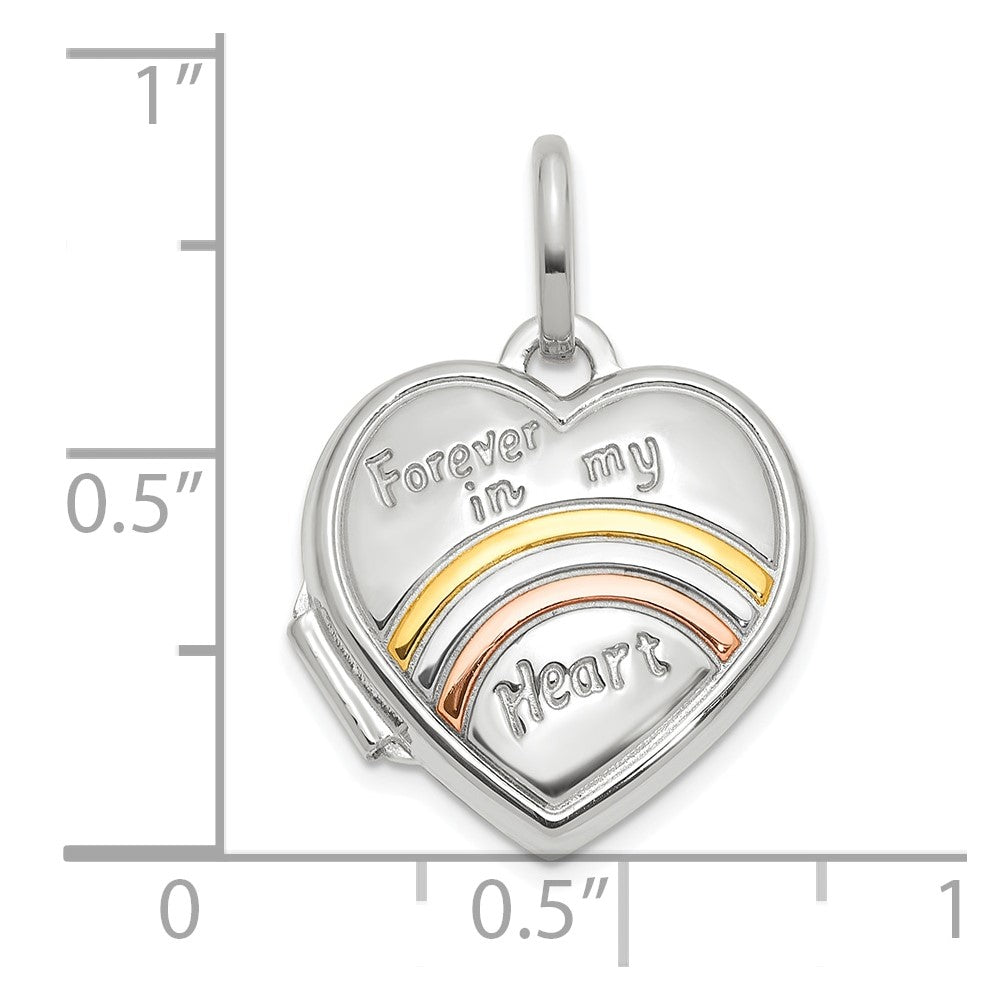 14k White Gold with Rose Rhodium 15mm FOREVER IN MY HEART Heart Locket