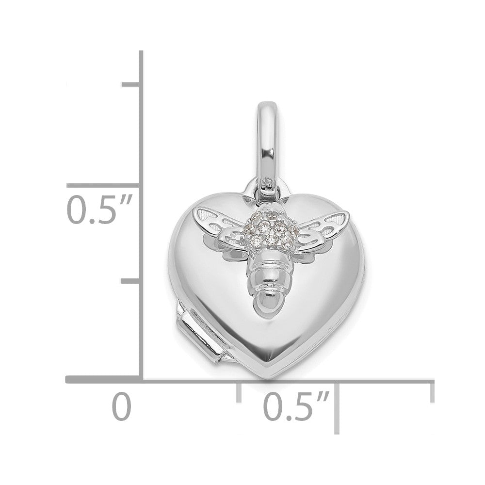 14k White Gold Polished CZ Bee Heart 12mm Locket