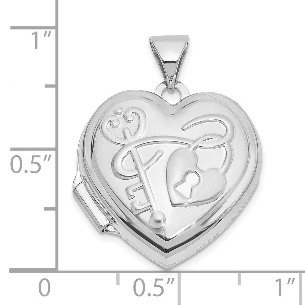 14k White Gold 18mm KEY TO MY HEART Reversible Heart Locket