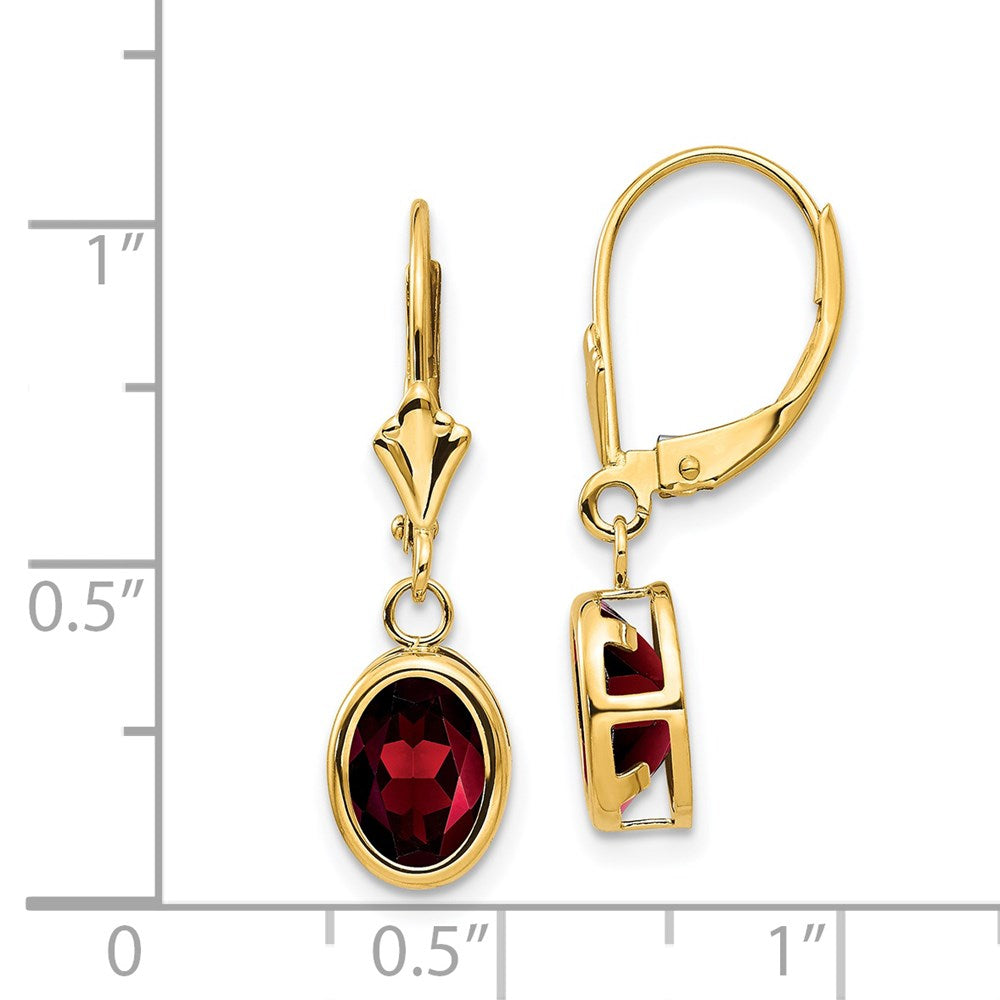 14k 8x6mm Oval Garnet Leverback Earrings