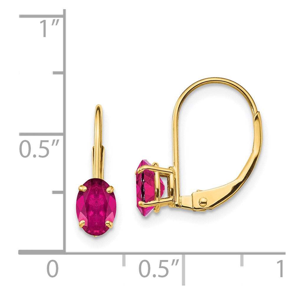 14k 6x4mm Oval Created Ruby Leverback Earrings