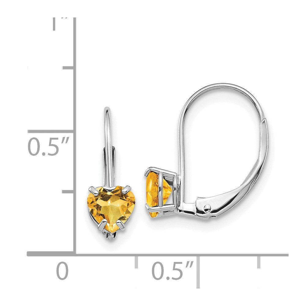 14k White Gold 5mm Heart Citrine Leverback Earrings