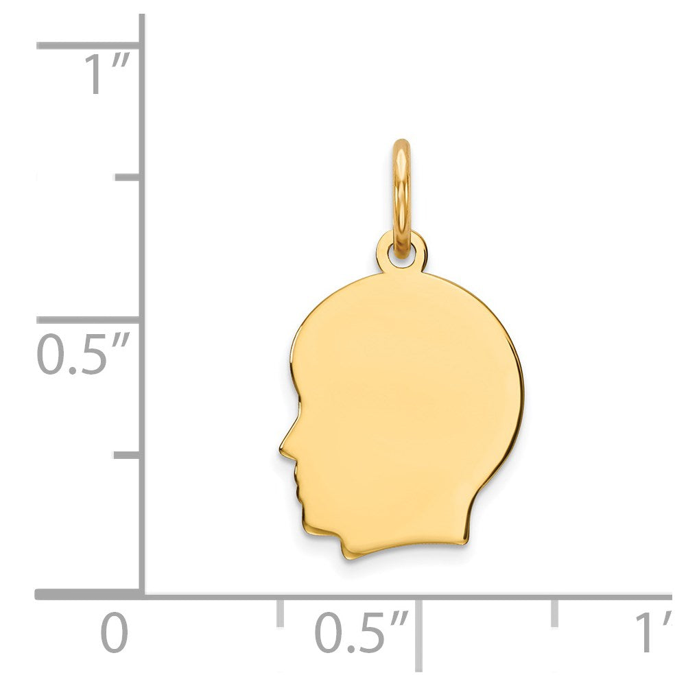14k Plain Small .009 Gauge Facing Left Engravable Boy Head Charm