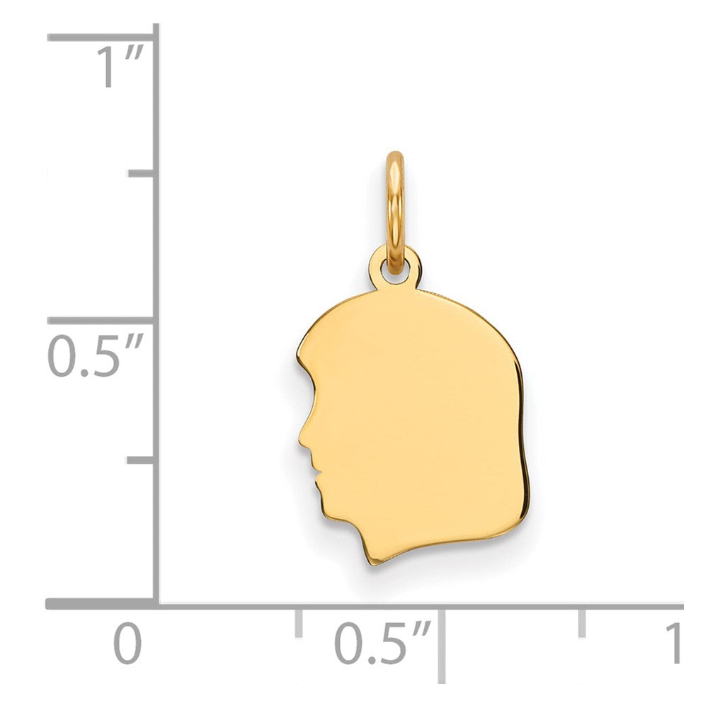 14k Plain Small .009 Gauge Facing Left Engravable Girl Head Charm