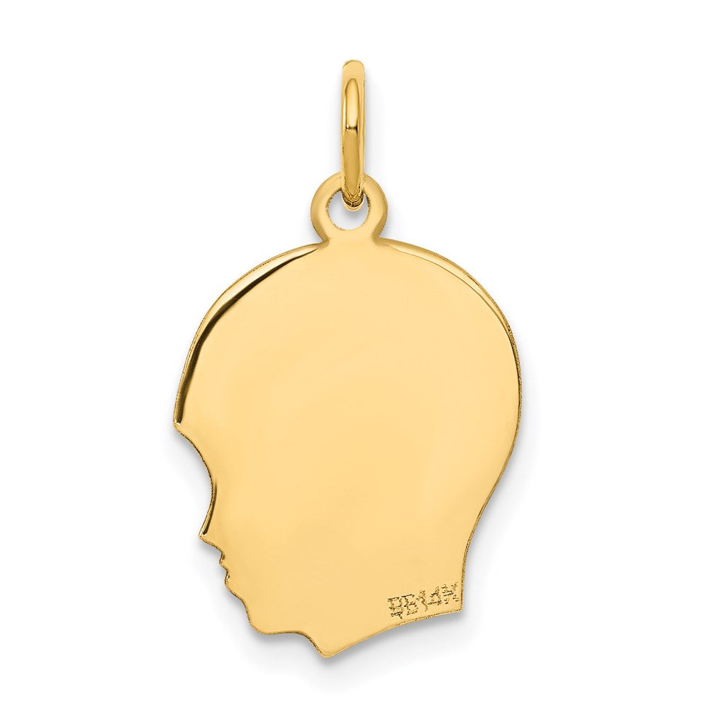 14k Plain Medium .009 Gauge Facing Right Engravable Boy Head Charm