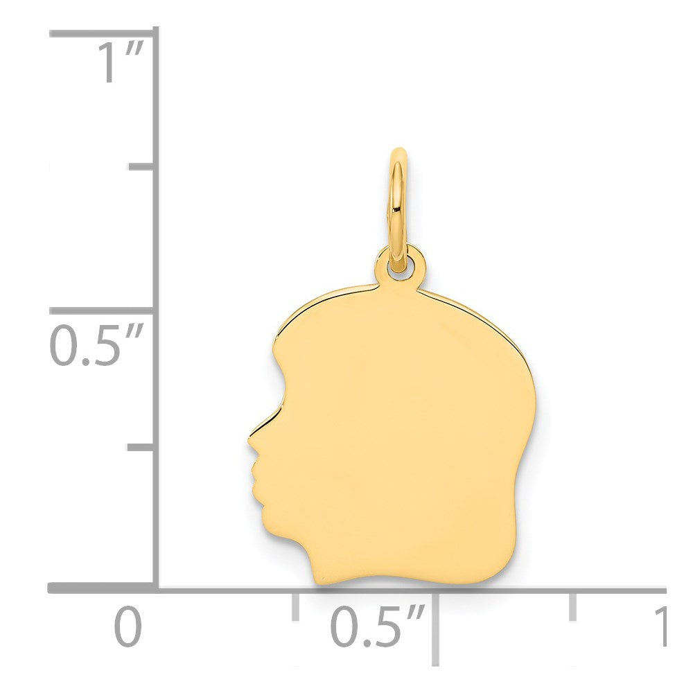 14k Plain Medium .009 Gauge Facing Left Engravable Girl Head Charm