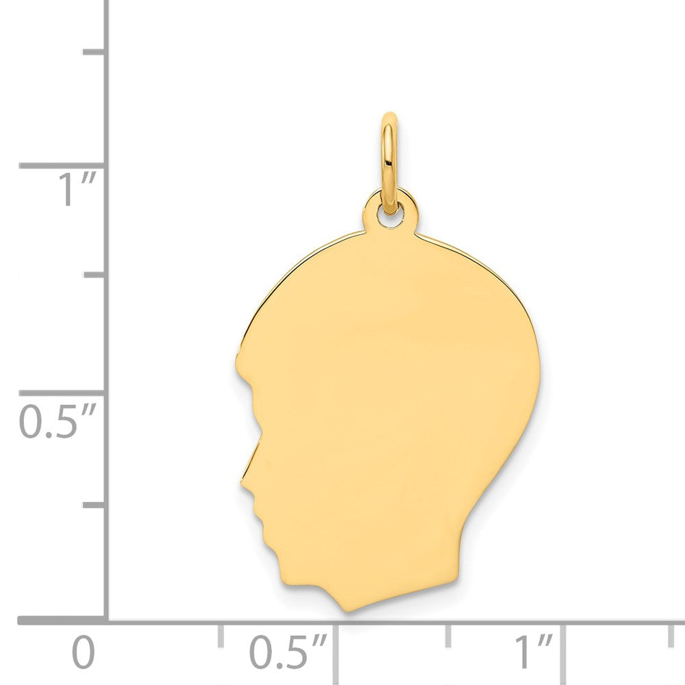 14k Plain Medium .011 Gauge Facing Left Engravable Boy Head Charm