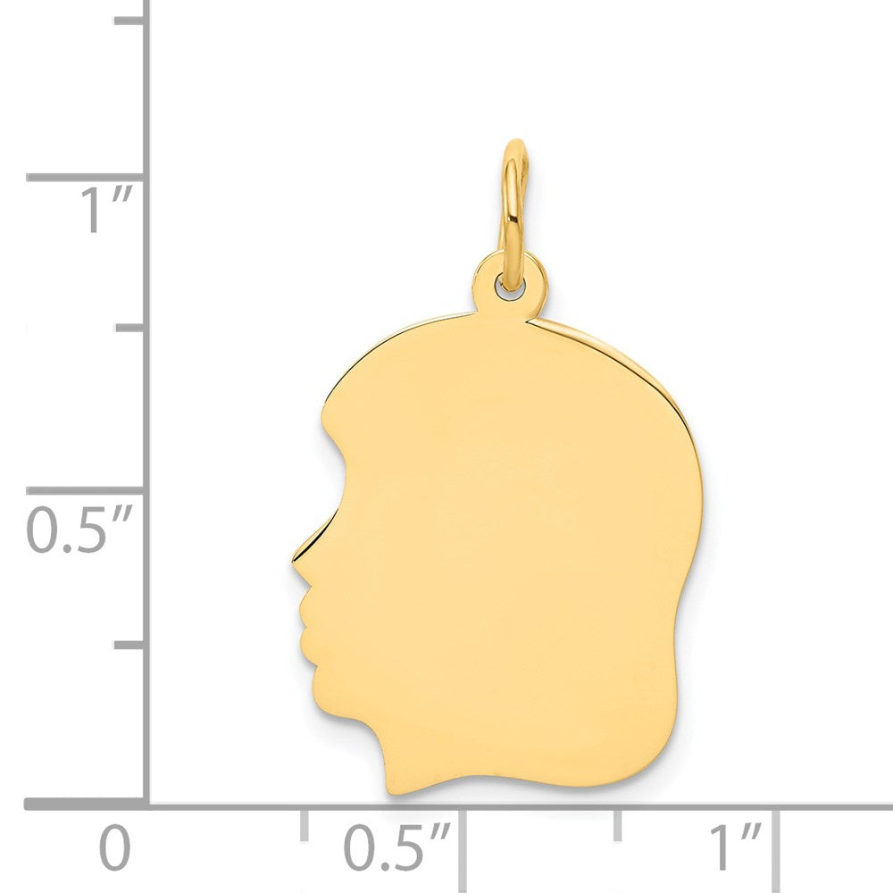 14k Plain Medium .013 Gauge Facing Left Engravable Girl Head Charm