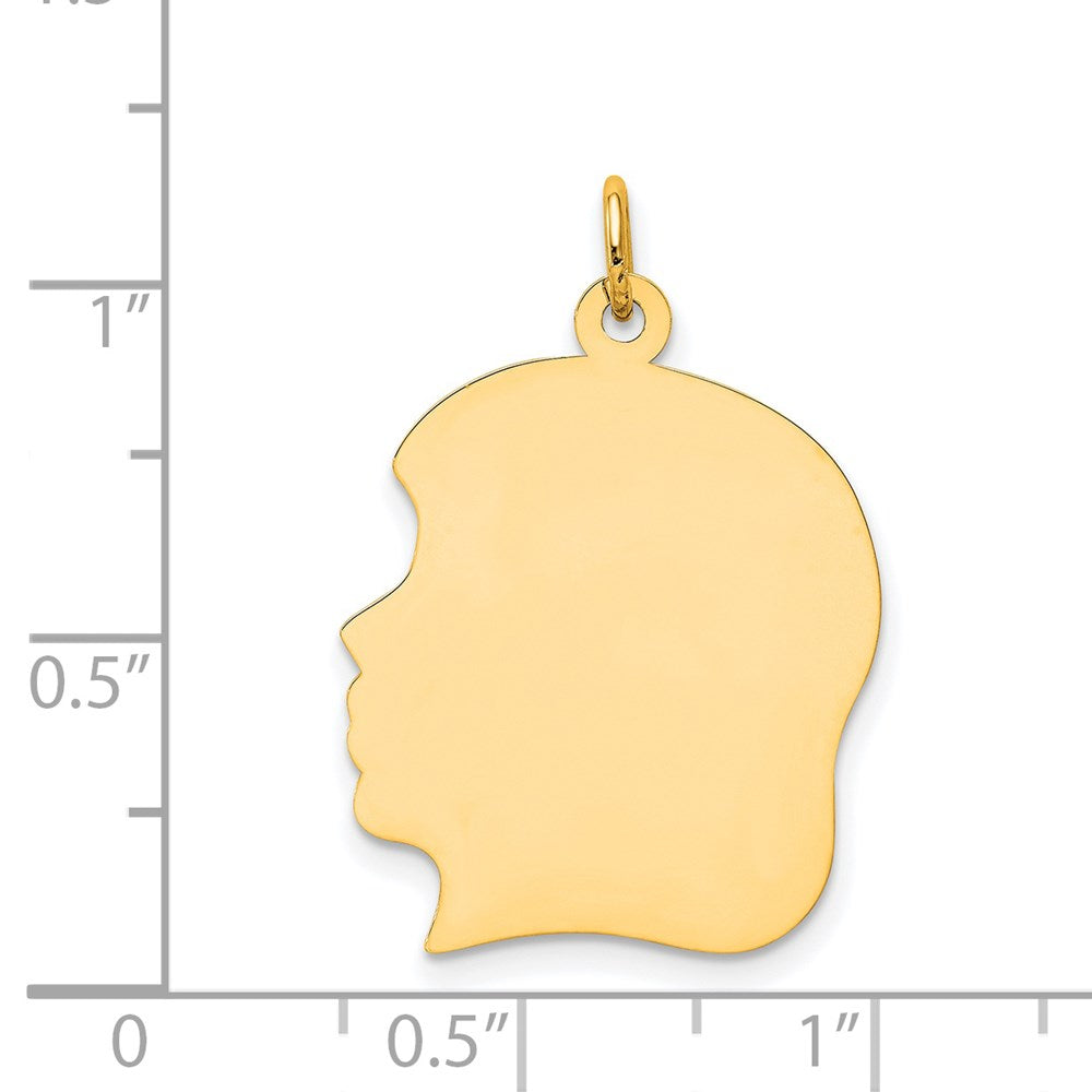 14k Plain Large .013 Gauge Facing Left Engravable Girl Head Charm