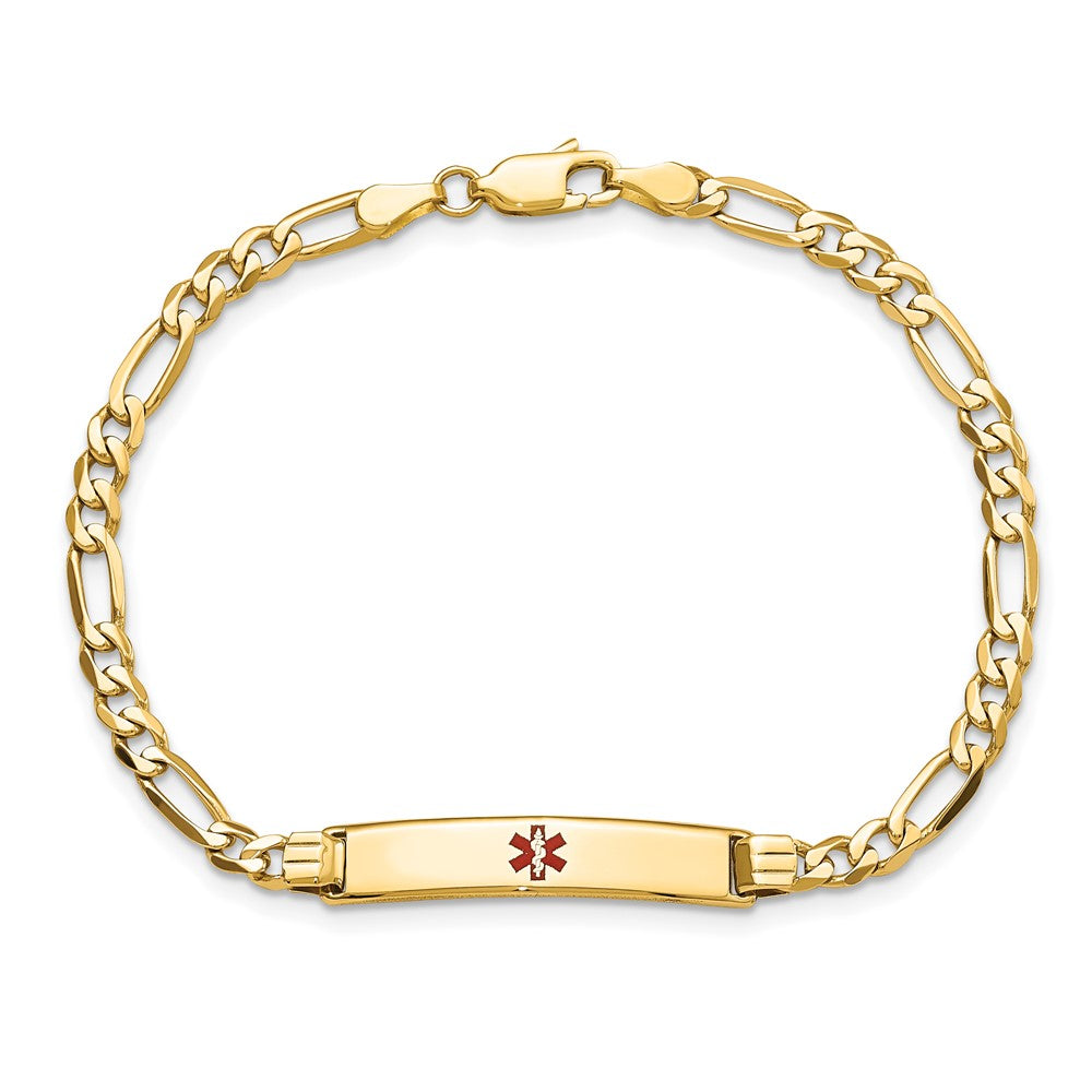 14K Yellow Gold Medical Red Enamel Figaro ID Bracelet