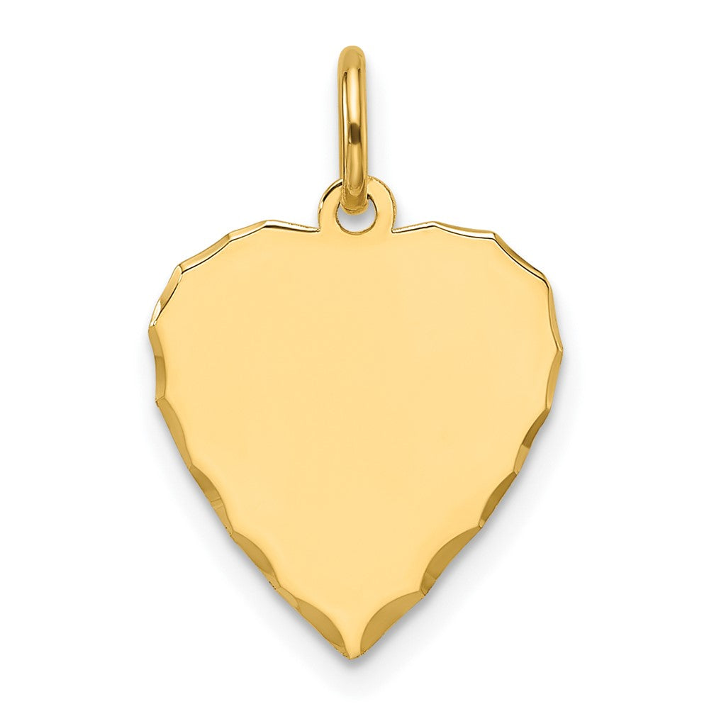 14k Yellow Gold Etched .027 Gauge Engravable Heart Disc Charm