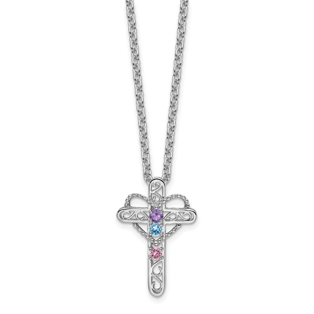 14k White Gold Genuine Mother's Cross Pendant
