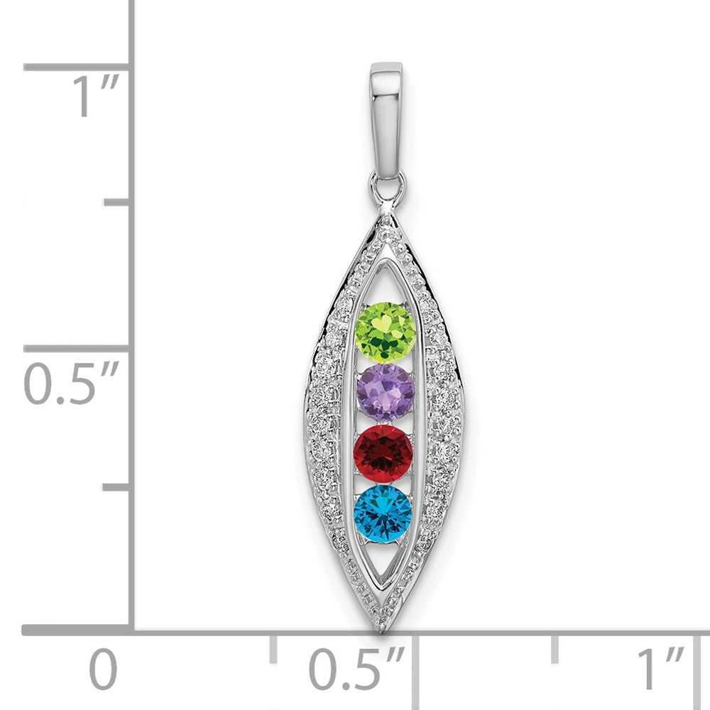14K White Gold Family Jewelry Synthetic Stone & Diamond Set Pendant