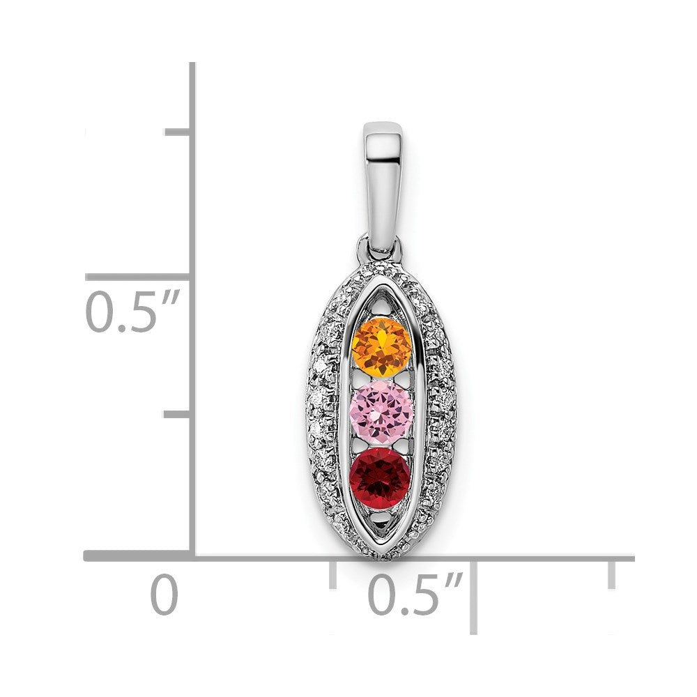 14K White Gold Family Jewelry Genuine Stone & Diamond Set Pendant