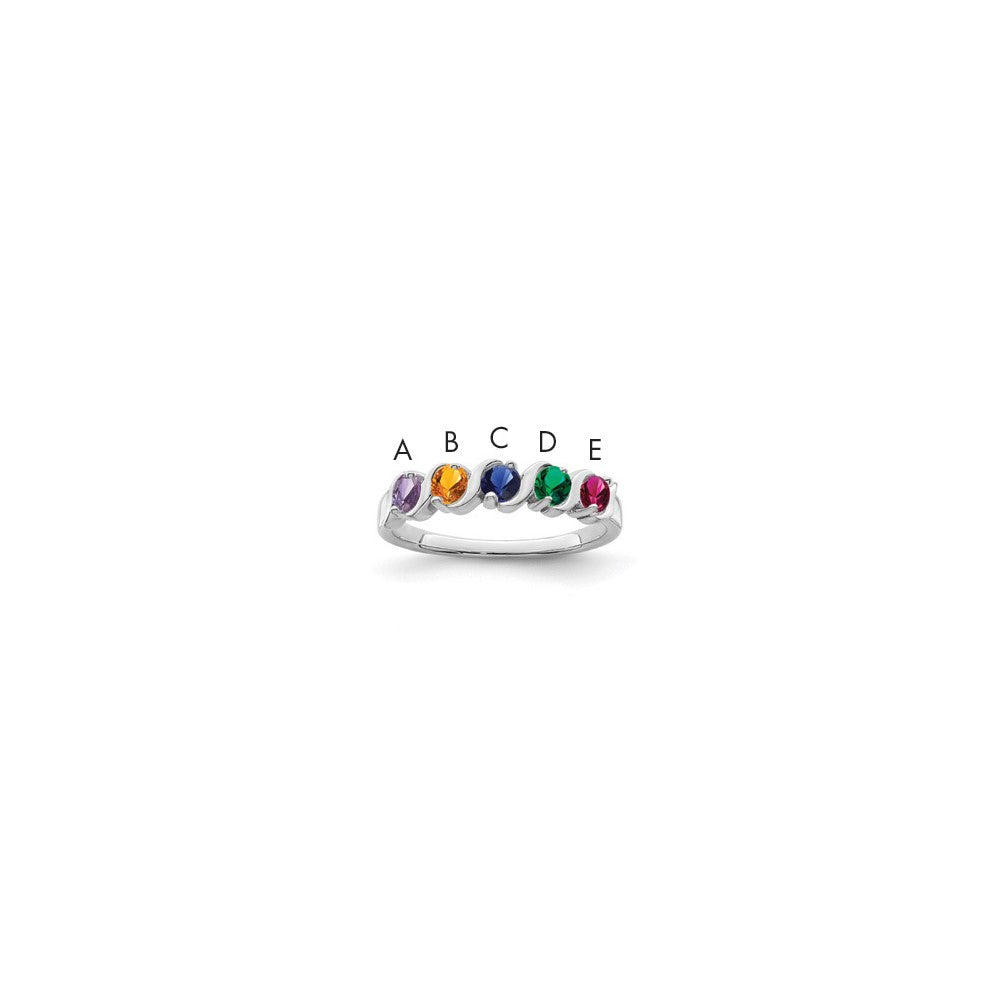 Sterling Silver Rhodium-plated Synthetic 5 Stone Mother's Ring