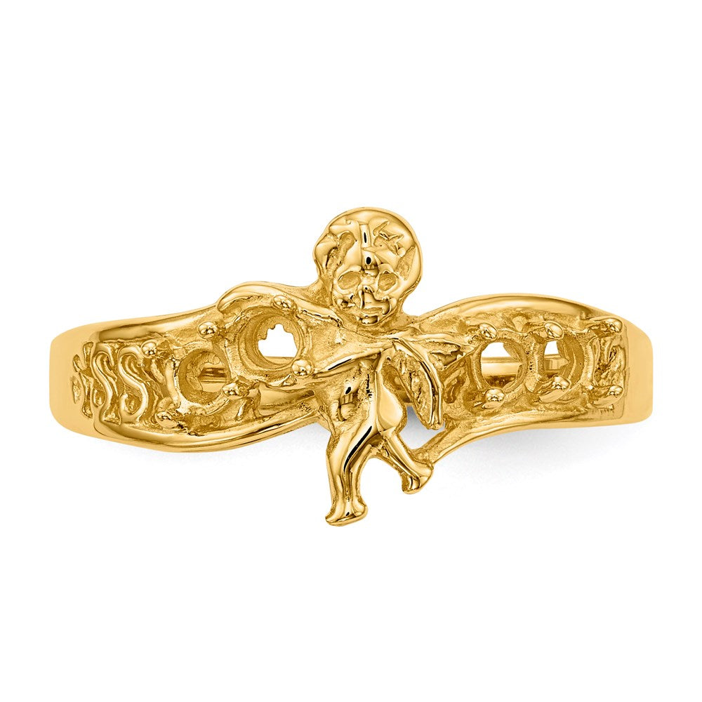 14k Yellow Gold Polished 4-Stone Mothers Ring with Angel on Band Mounting