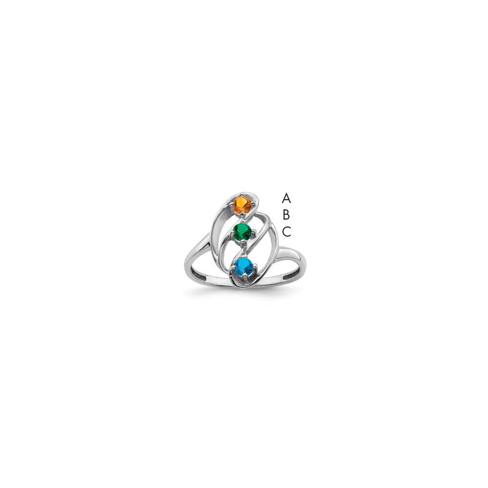 Sterling Silver Rhodium-plated Synthetic 3 Stone Mother's Ring