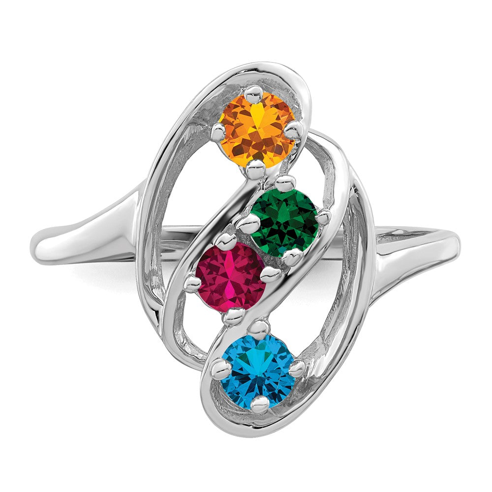 10k White Gold Polished 4-Stone Mothers Ring Mounting