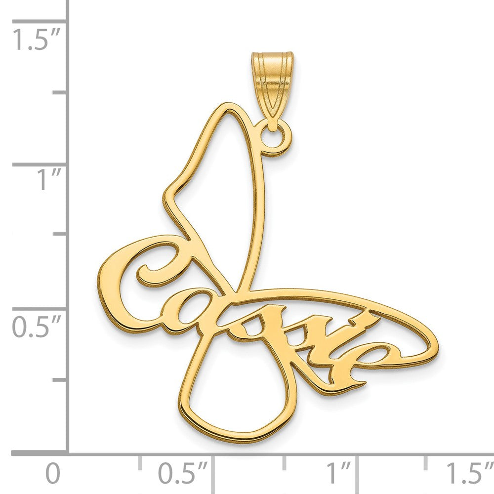 14k Yellow Gold Large Butterfly with Name Pendant