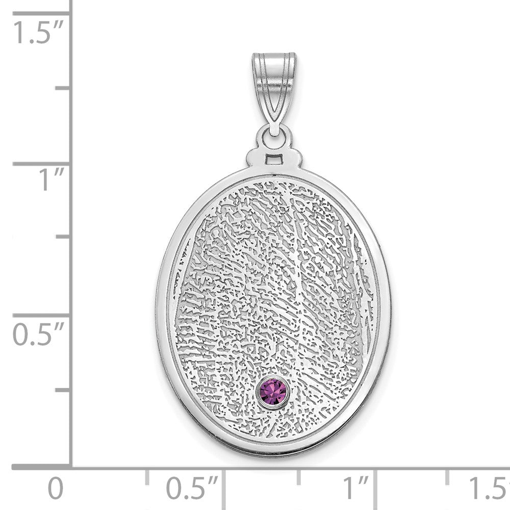 10kw Oval Fingerprint w/ 14k Rhod-plated Bezel Birthstone Pendant