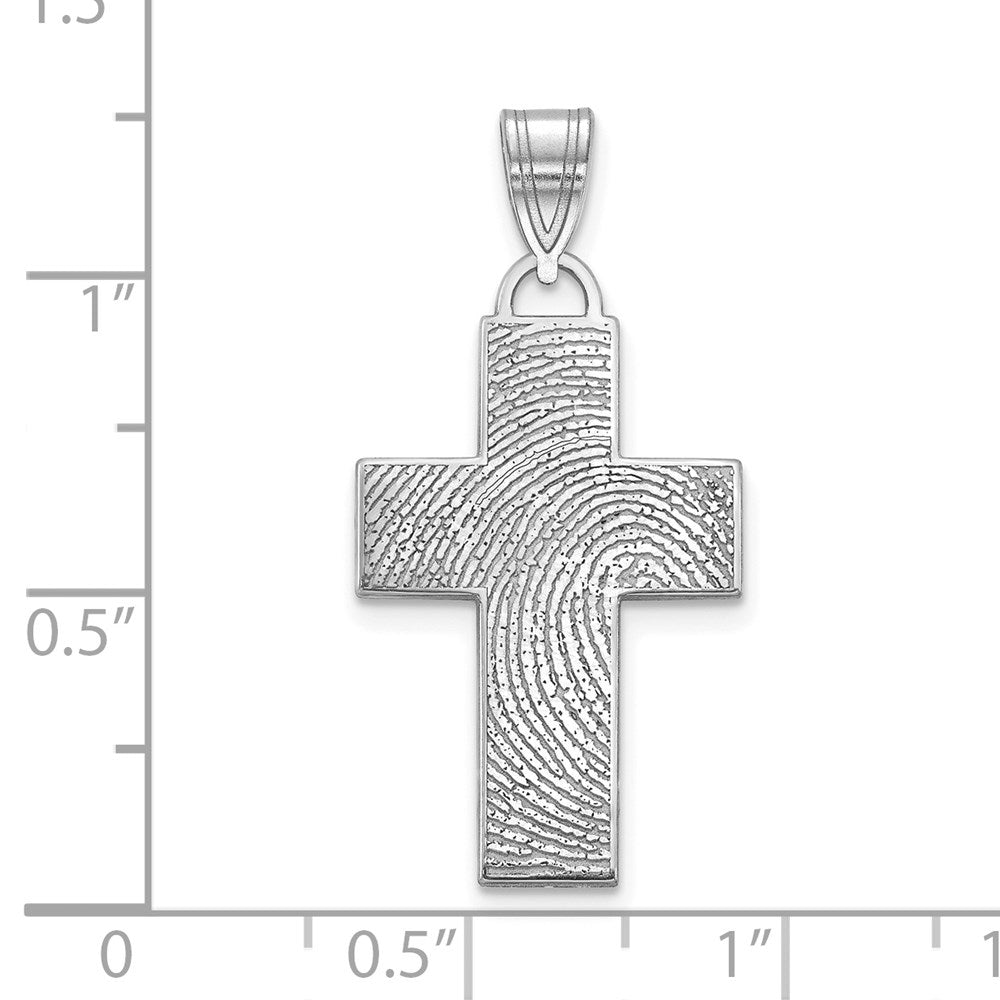 14k White Gold Large Cross Fingerprint Pendant