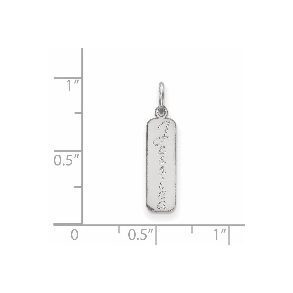14k White Gold Script Font Name Bar Charm