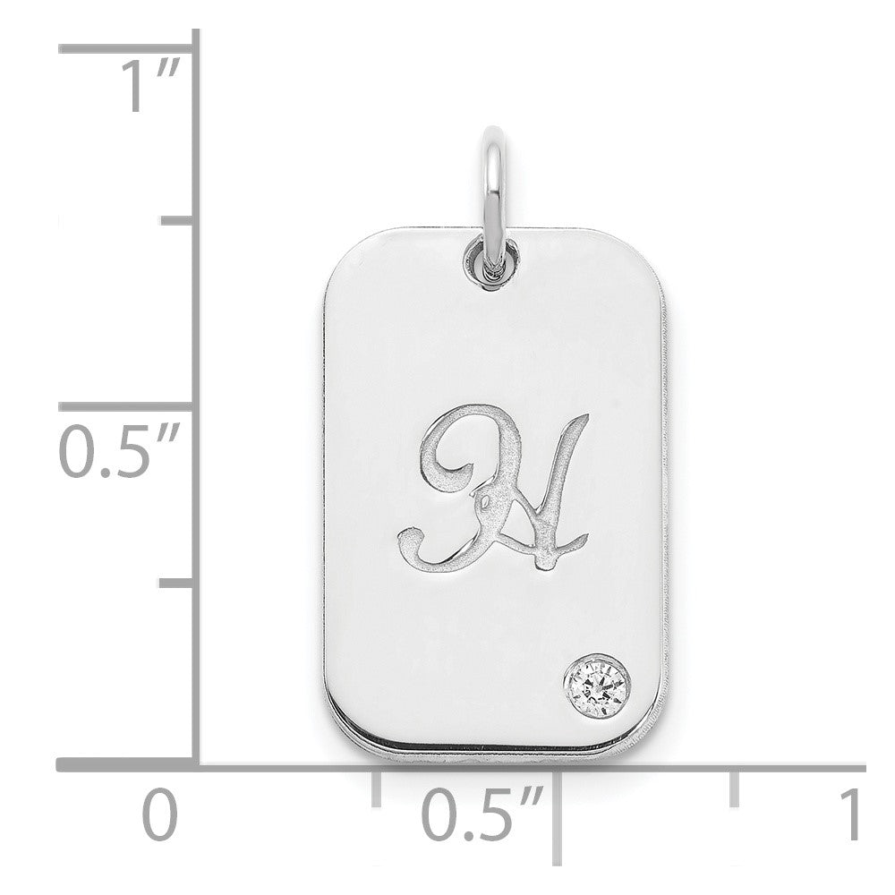 10k White Gold Initial Dog Tag with Diamond Charm