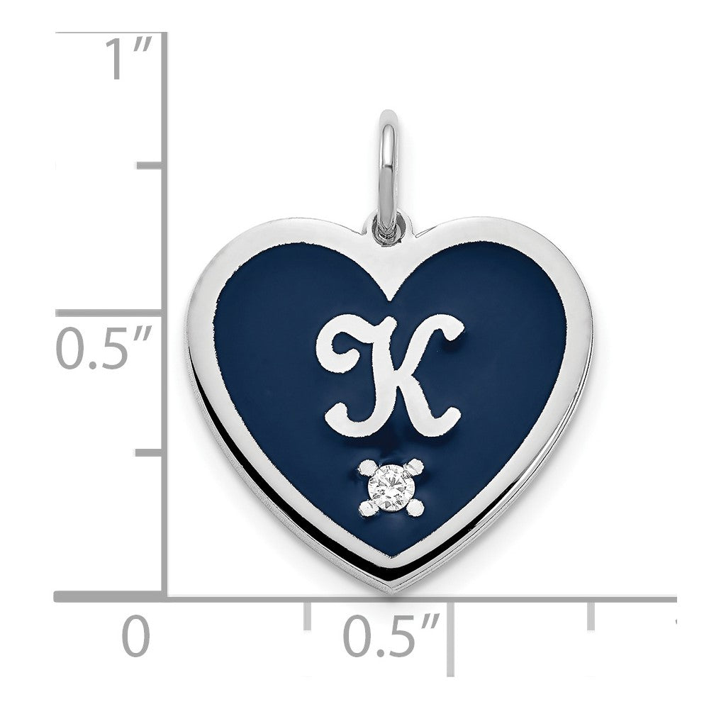 10k White Gold Epoxy Heart with Initial and Diamond Charm