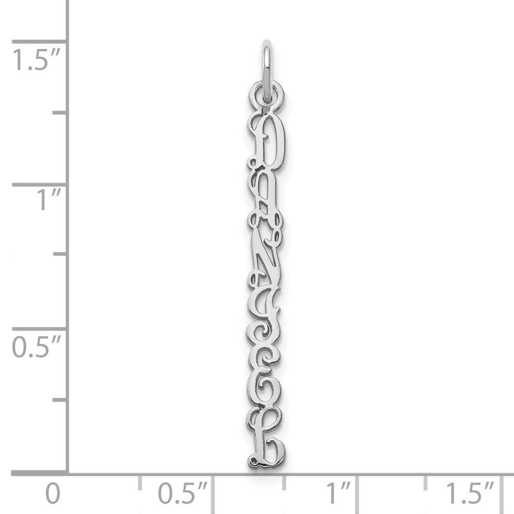 10k White Gold QG Vine Font Name Plate Charm