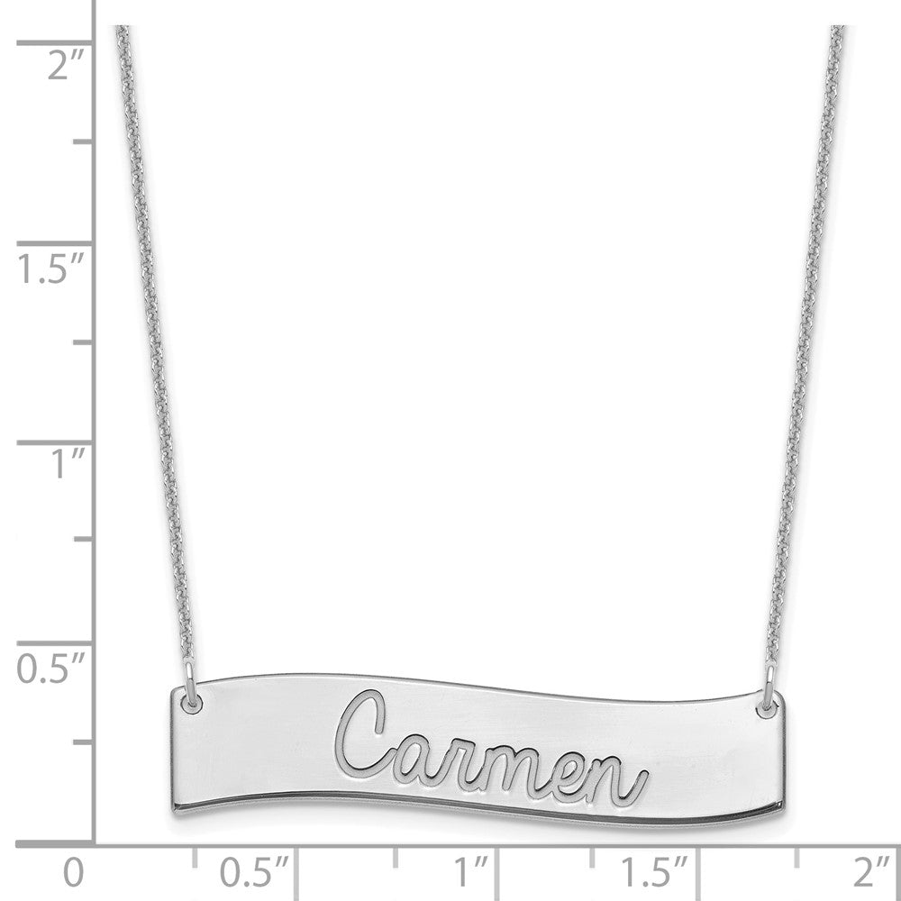 10k White Gold Medium ALWAYS IN MY HEART Curved Bar Necklace