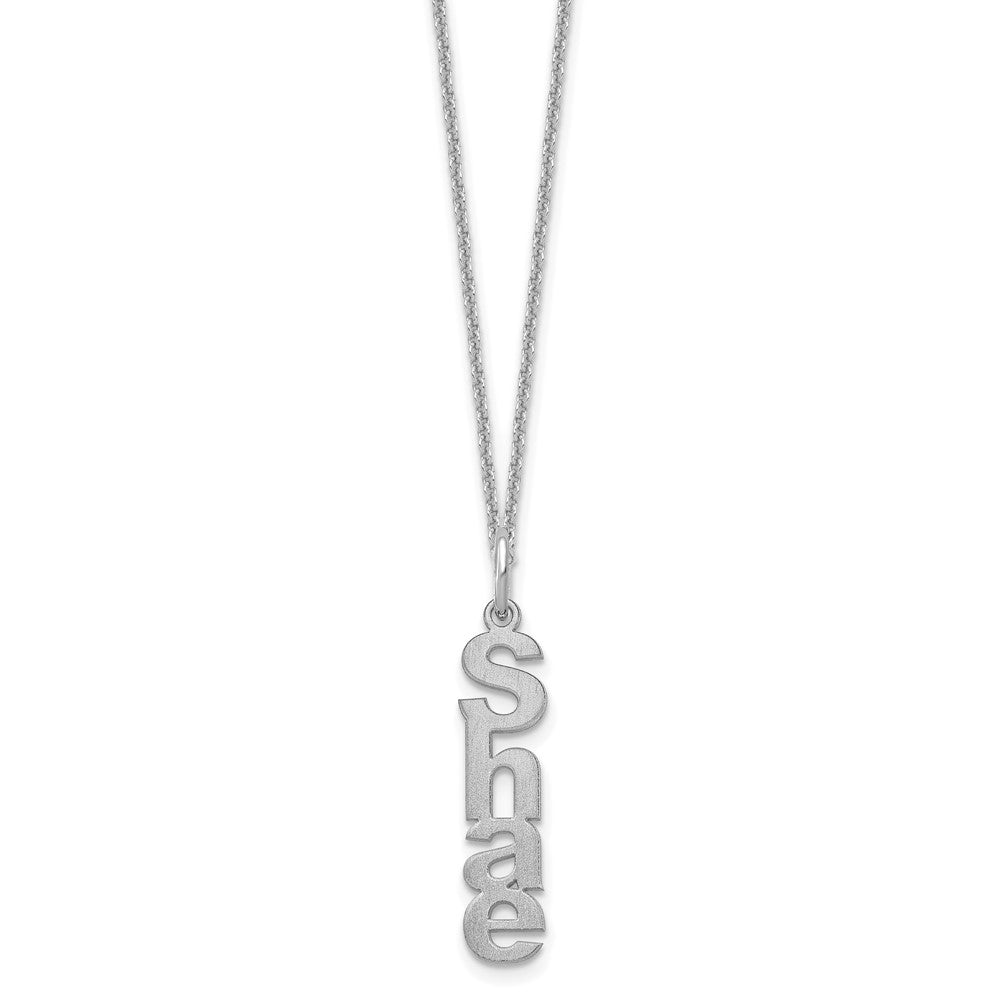 14k White Gold Brushed Vertical 1 Name Charm Necklace