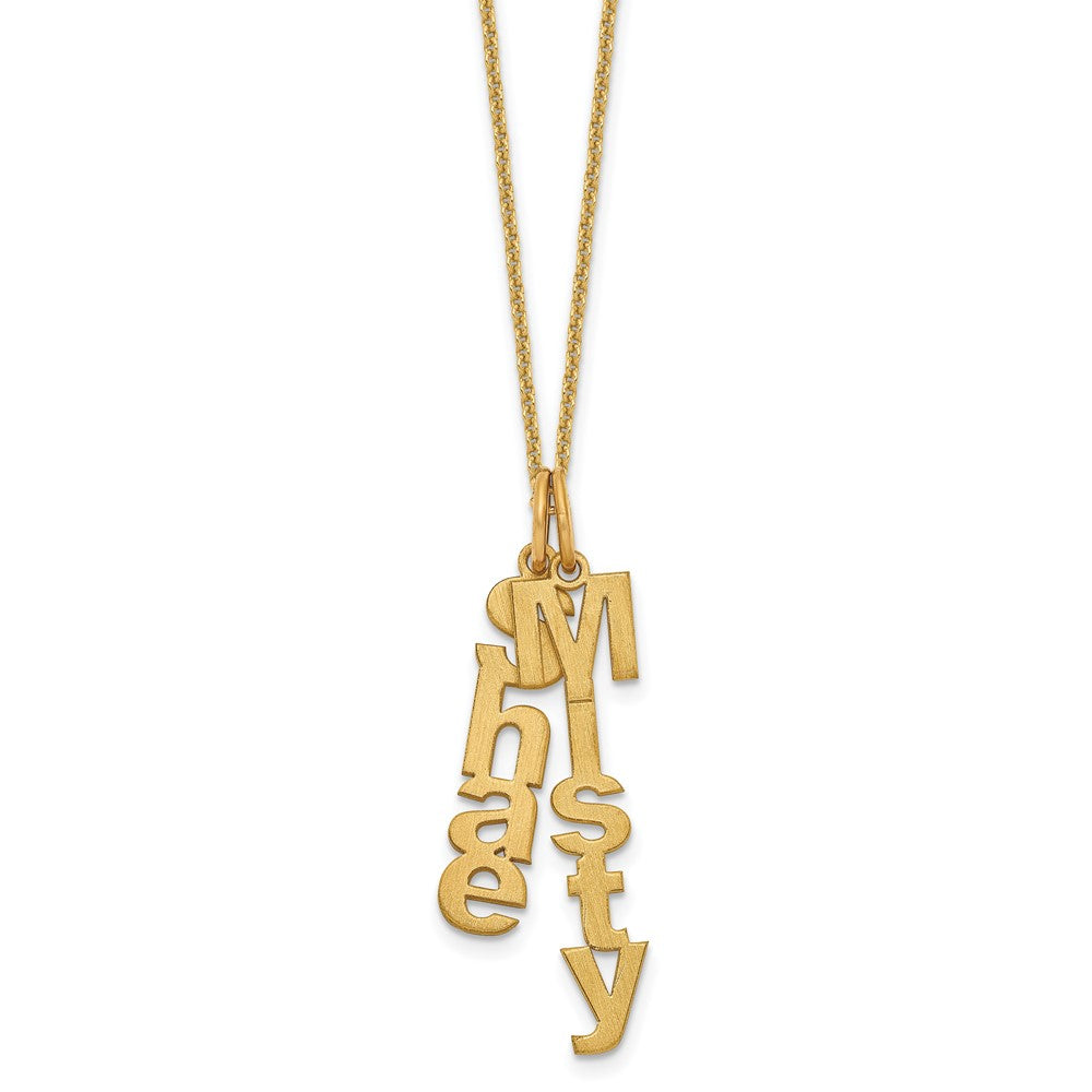 14k Yellow Gold Brushed Vertical 2 Name Charm Necklace