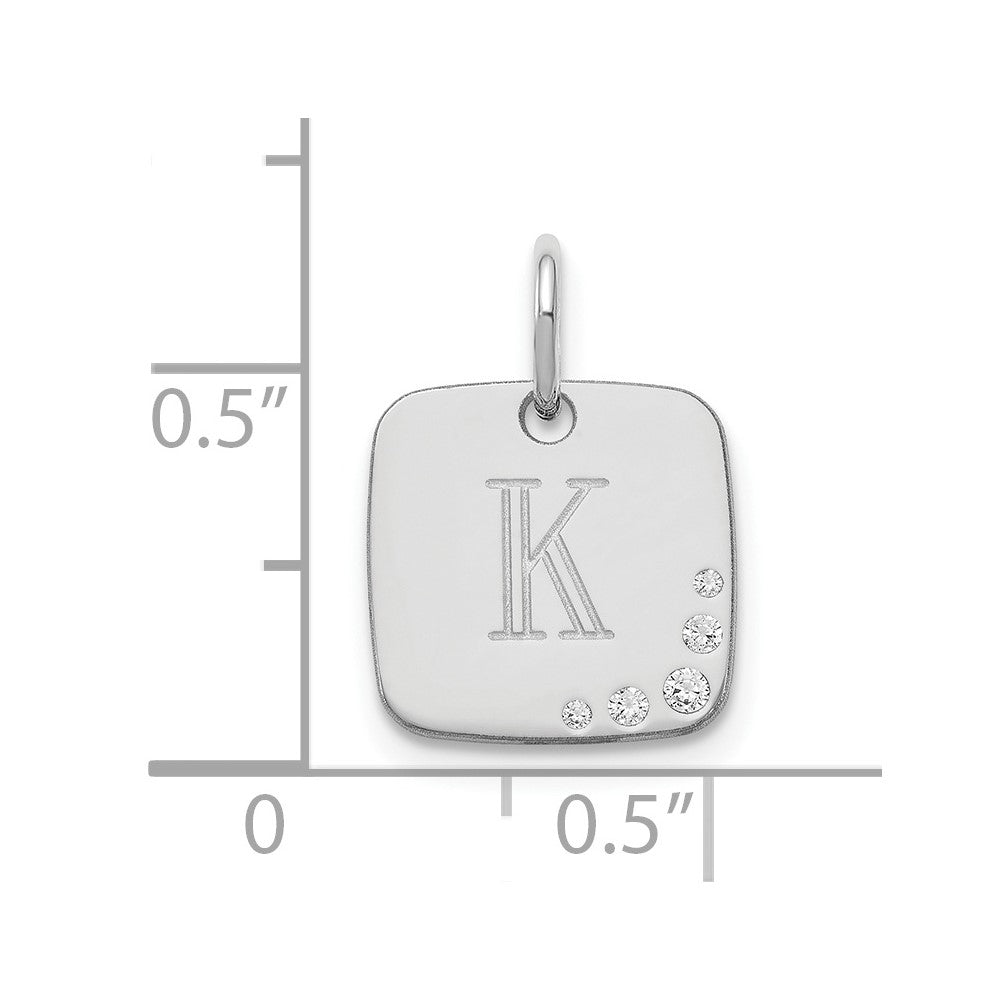 10k White Gold Cushion Initial with Diamonds Charm