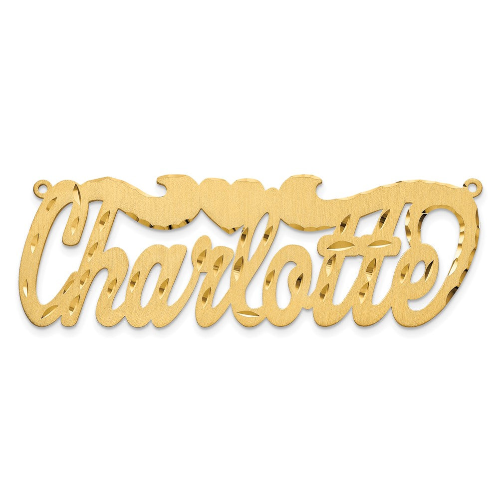 14k Yellow Gold Satin Diamond-cut Heart Name Plate