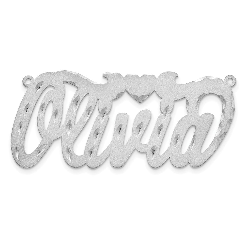 14k White Gold Satin Diamond-cut Heart Name Plate