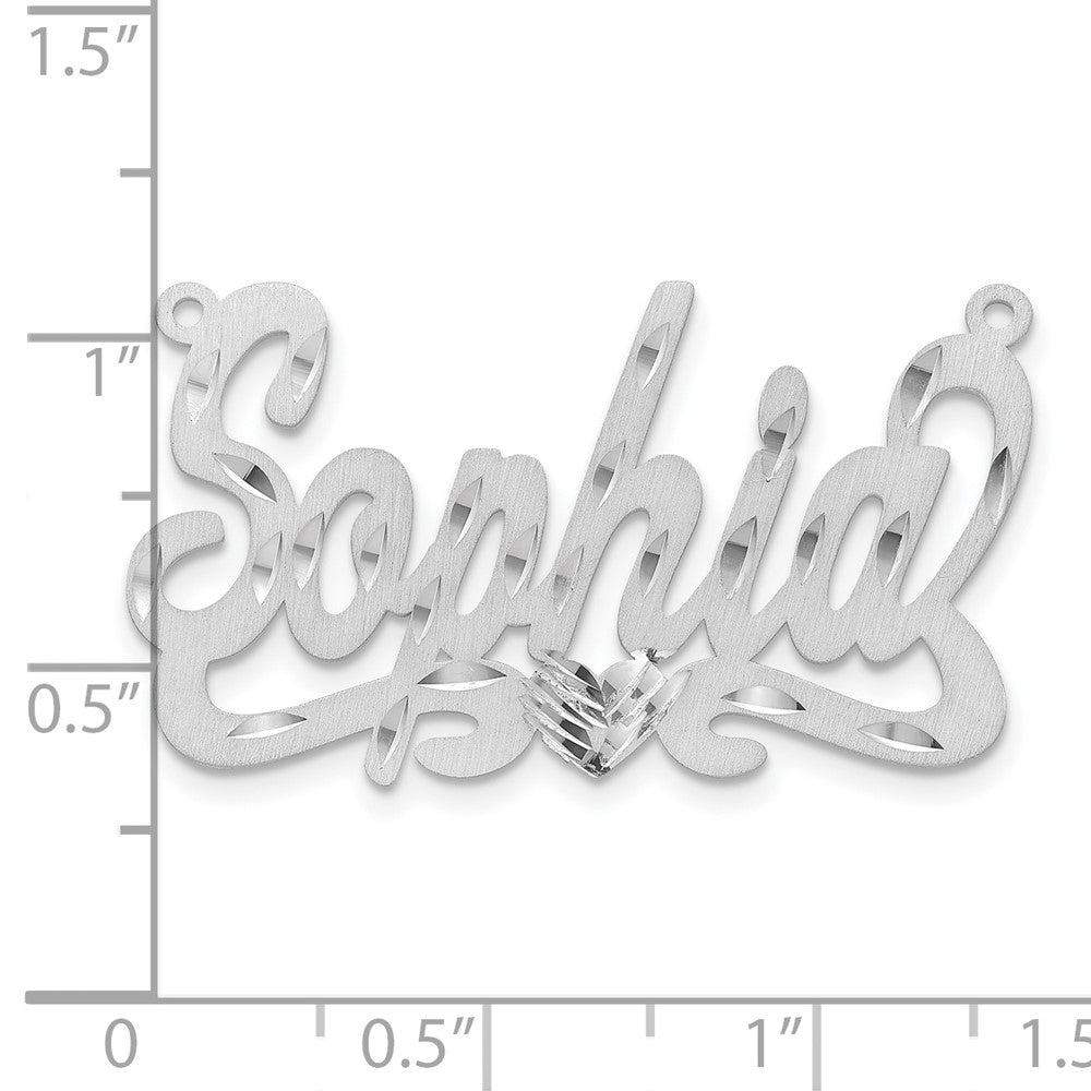Sterling Silver/Rhodium-plated Satin Diamond-cut Heart Name Plate