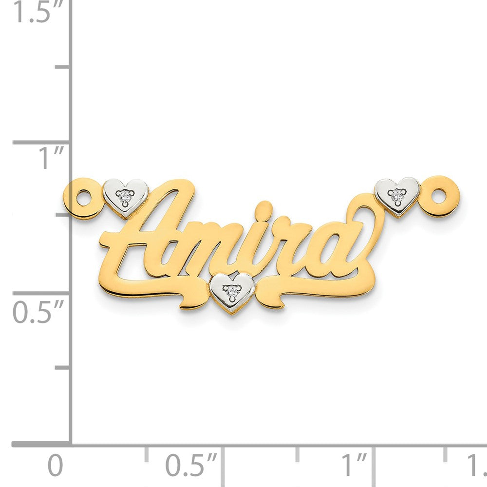 14k Two-tone 3D with Hearts Diamond Name Plate