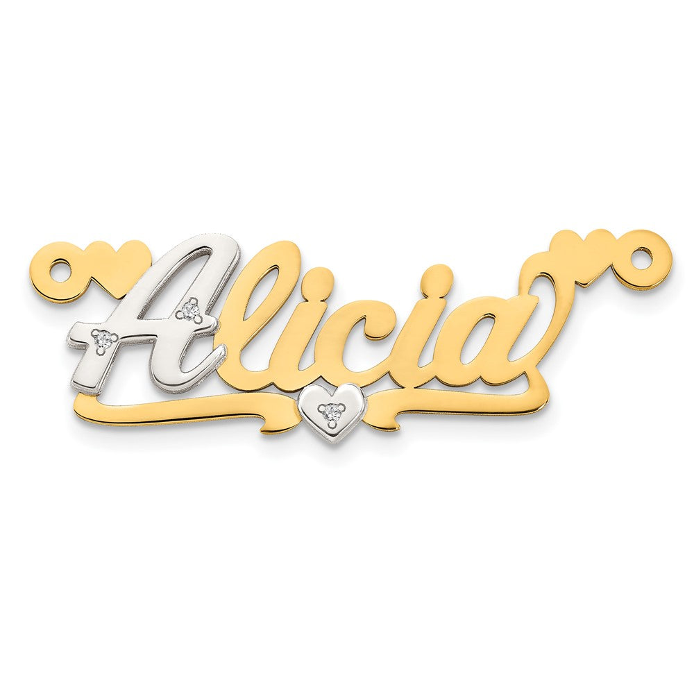 14k Two-tone 3D with Hearts Diamond Name Plate