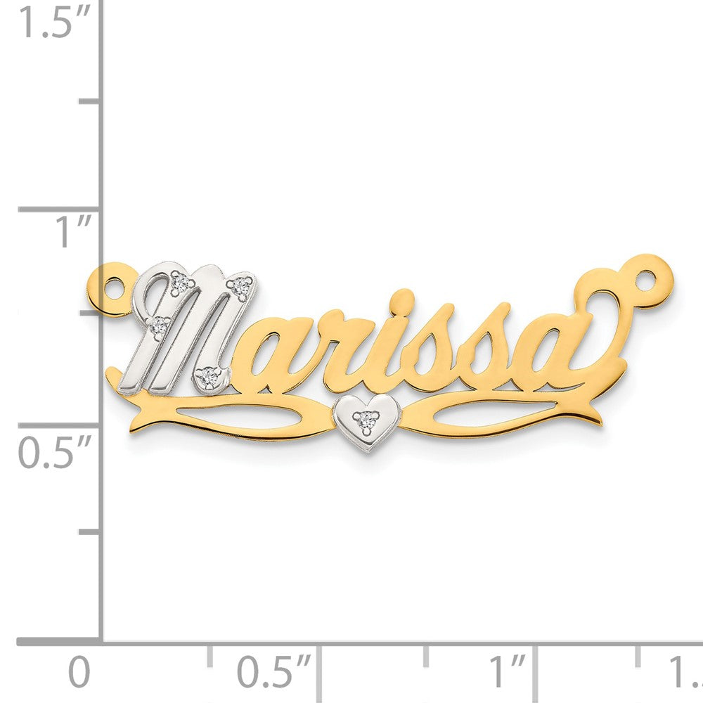 14k Two-tone 3D with Heart Diamond Name Plate