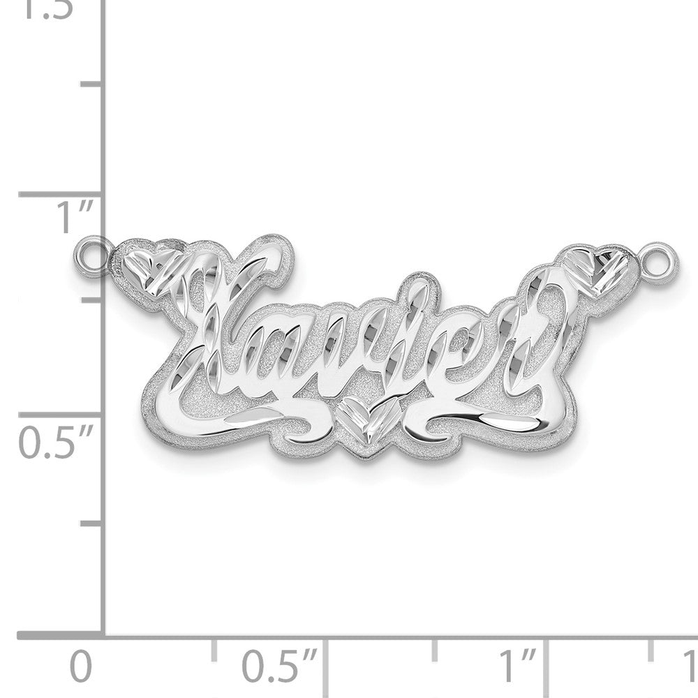 14k White Gold 3D Diamond-cut Hearts Name Plate