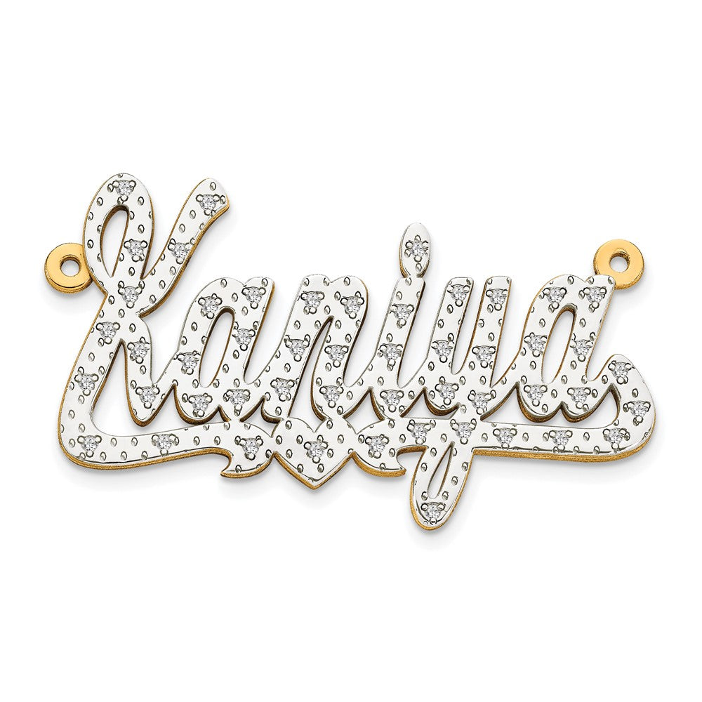 14k Yellow Gold and Rhodium 3D Diamond with Heart Name Plate