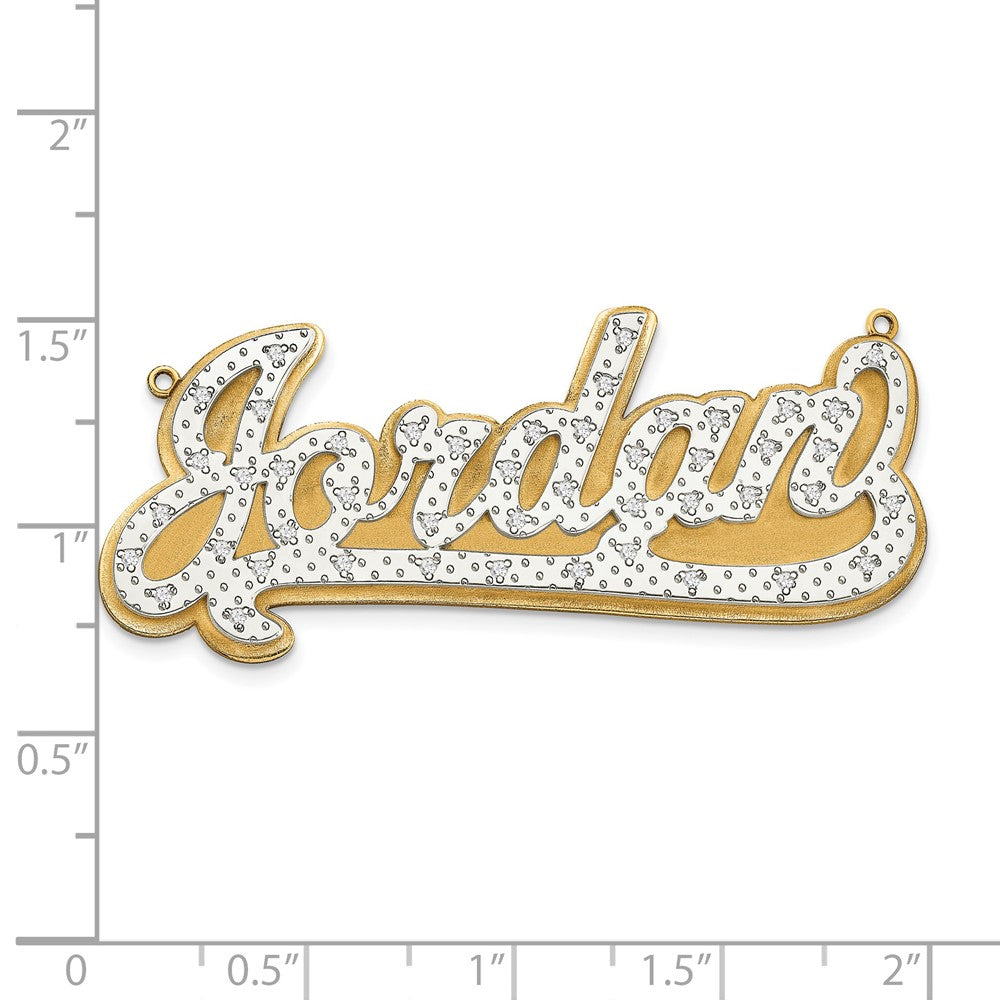 14k Yellow Gold and Rhodium 3D Diamond Name Plate