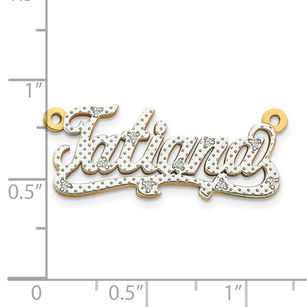 14k Yellow Gold and Rhodium 3D Diamond Name Plate