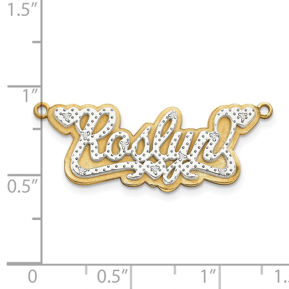 14k Yellow Gold and Rhodium 3D Diamond Name Plate